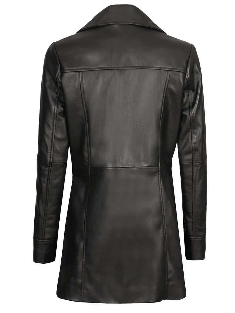 Kandis Womens Black Leather Car Coat