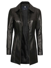 Kandis Womens Black Leather Car Coat