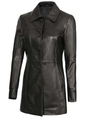 Kandis Womens Black Leather Car Coat