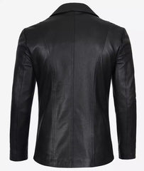 Men's Lapel Color Black Leather Blazer