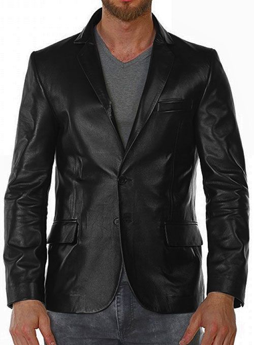 BLACK STRETCH LEATHER BLAZER