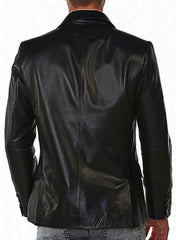 BLACK STRETCH LEATHER BLAZER