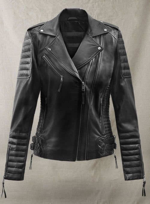 CHARLOTTE BURNT CHARCOAL LEATHER JACKET