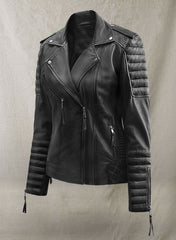 CHARLOTTE BURNT CHARCOAL LEATHER JACKET