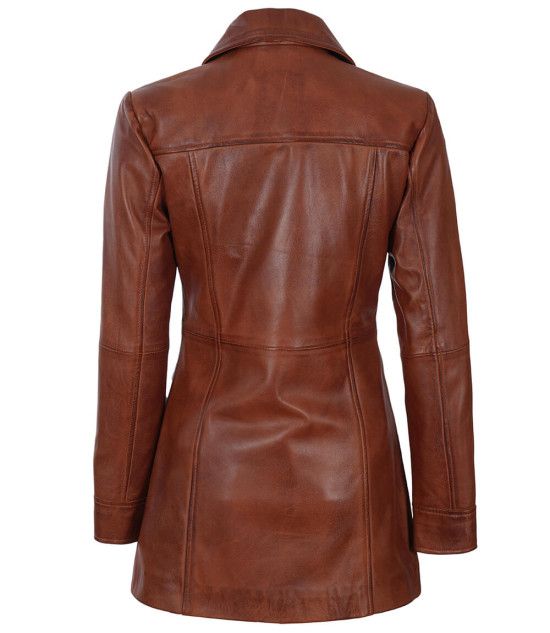 KANDIS WOMENS COGNAC LEATHER CAR COAT