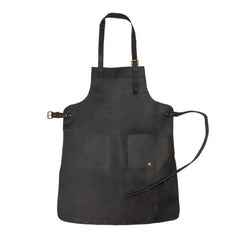 DOUBLE POCKET LEATHER APRON - BLACK