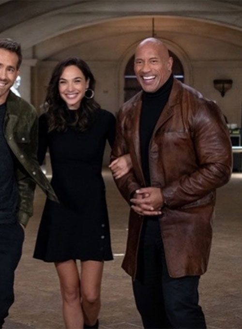 DWAYNE JOHNSON RED NOTICE LEATHER TRENCH COAT