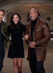 DWAYNE JOHNSON RED NOTICE LEATHER TRENCH COAT