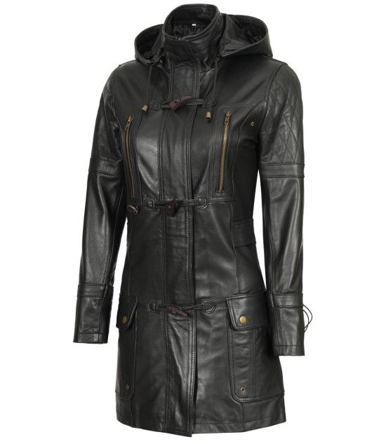 LISA WOMENS BLACK HOODED COAT