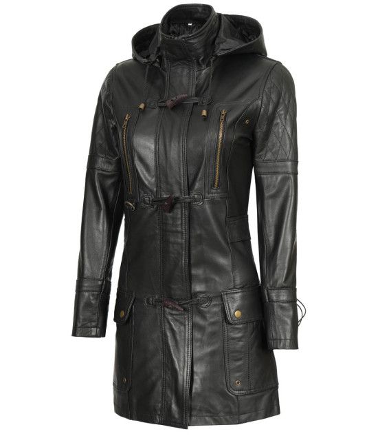 Lisa Womens Black Hooded Coat