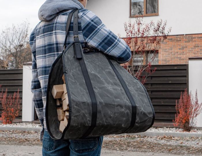 Greyish Wood Carrier With Black Strips