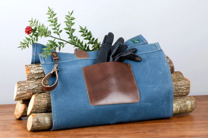 LEATHER AND WAXED CANVAS FIREWOOD CARRIER