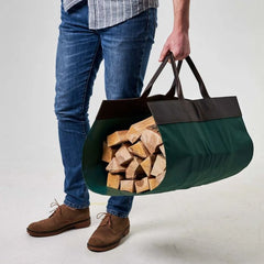 LARGE LEATHER CANVAS WOOD CARRYING BAG