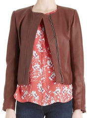 BROWN TEXTURED LEATHER JACKET WOMENS SLIM FIT JACKET