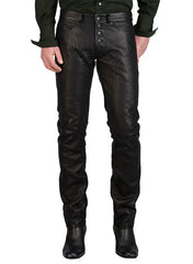 BUTTONED MEN LEATHER PANTS