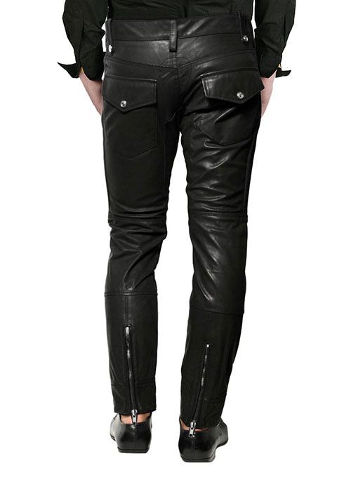 MEN CROSS FRONT ZIPPER LEATHER PANTS