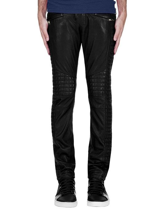 WAIST BELTED BLACK LEATHER BIKER PANTS