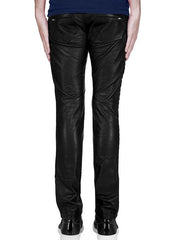 WAIST BELTED BLACK LEATHER BIKER PANTS