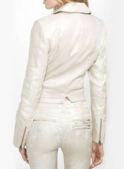 WOMEN'S BIKER WHITE LEATHER JACKET