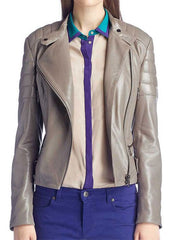 AGATA TAUPE GENUINE LEATHER JACKET