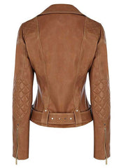 LADIES TAN BIKER LEATHER JACKET