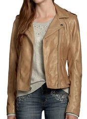 WOMEN’S ASYMMETRICAL BROWN MOTORCYCLE LEATHER JACKET