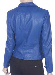 WOMENS FOUR POCKETS GENUINE BLUE LEATHER JACKET