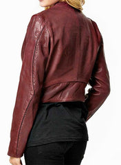 WOMENS MAROON CAFE RACER LEATHER JACKET