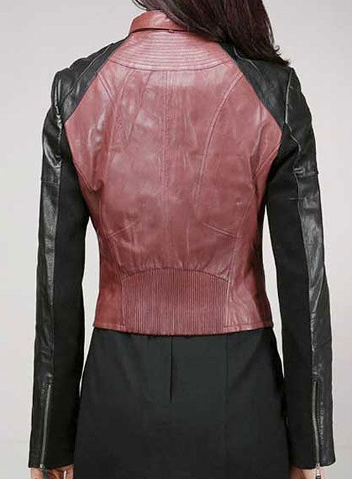 WOMEN ROUND NECK REAL LAMBSKIN CHERRY RED LEATHER JACKET