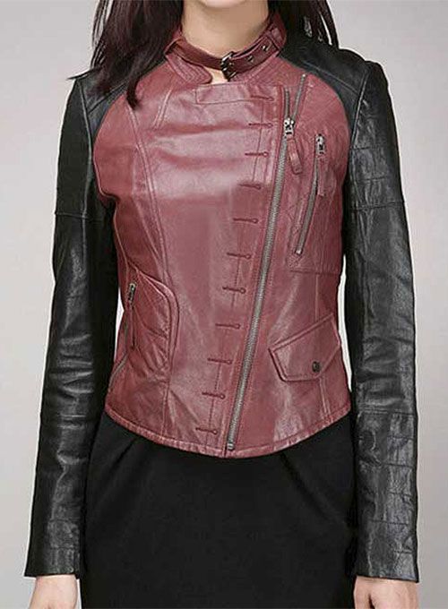 WOMEN ROUND NECK REAL LAMBSKIN CHERRY RED LEATHER JACKET