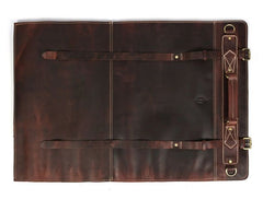 Leather Chef Knife Roll Walnut Brown 10 Slots