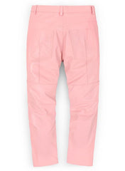 LIGHT PINK LEATHER BIKER JEANS