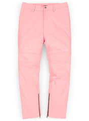 LIGHT PINK LEATHER BIKER JEANS