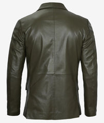 Men’s Military Green Real Leather Blazer