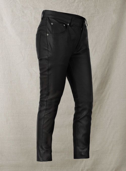 BLACK STRETCH LEATHER JEANS