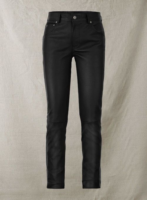 BLACK STRETCH LEATHER JEANS