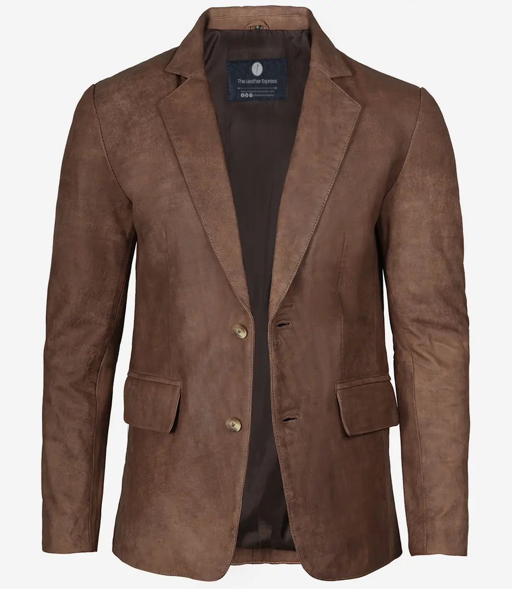 Men's Rub Off Light Brown Lambskin Leather Blazer