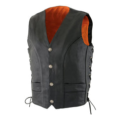 Men's Black Motorcycle Rider Vest - Buffalo Nickel Closure