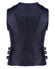 WOMEN'S FRONT ZIP CLOSURE BIKER LEATHER VEST