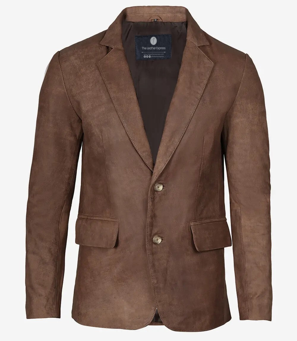 Men's Rub Off Light Brown Lambskin Leather Blazer