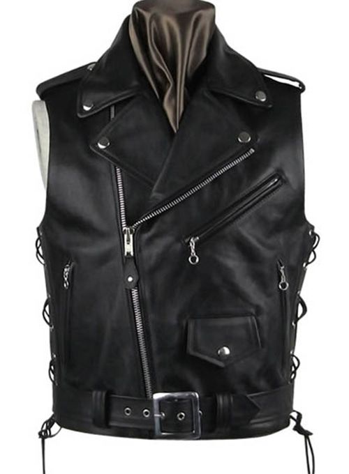 BLACK LEATHER BIKER VEST