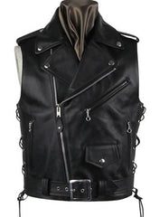 BLACK LEATHER BIKER VEST