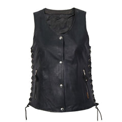 BLACK LAMBSKIN SIDE LACE BIKER VEST