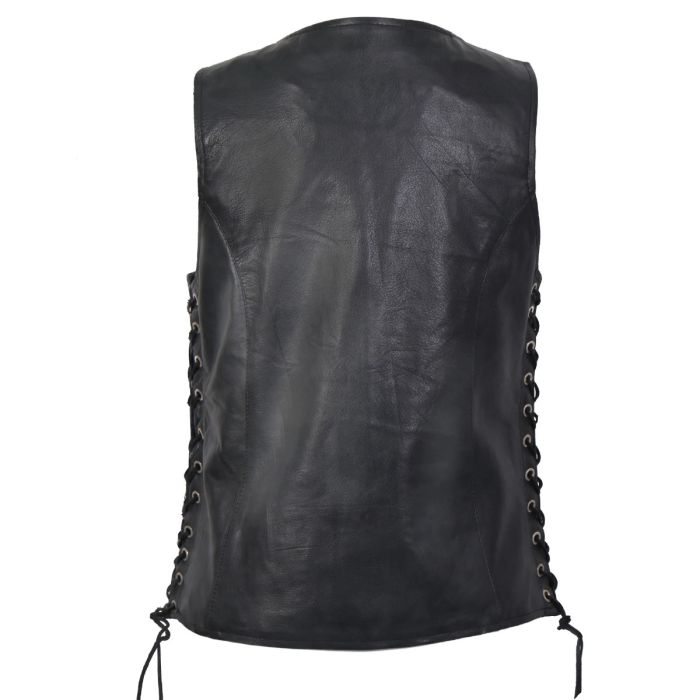 BLACK LAMBSKIN SIDE LACE BIKER VEST