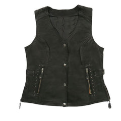 MOTORCYCLE STYLE BLACK LEATHER BIKER VEST