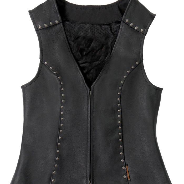 STUDDED BLACK LEATHER BIKER VEST