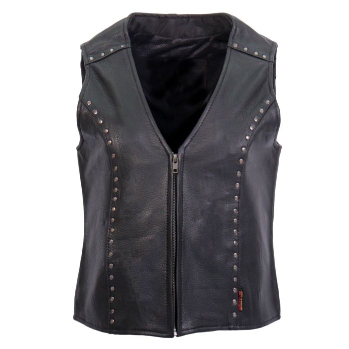 Studded Black Leather Biker Vest