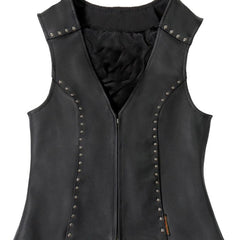 Studded Black Leather Biker Vest