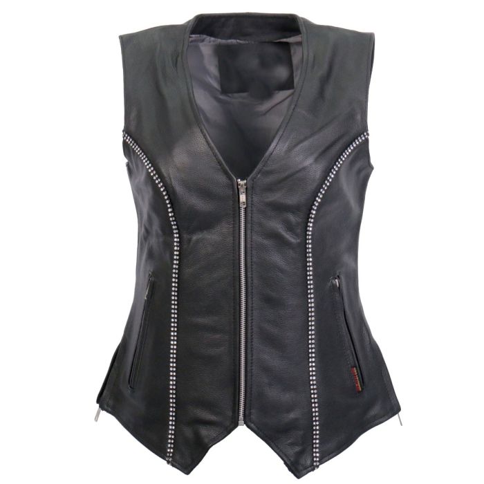 RHINESTONE BLACK LEATHER VEST