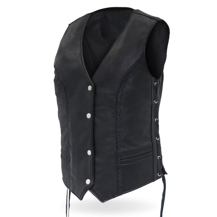 LADIES BRAIDED LEATHER MOTORCYCLE BIKER VEST